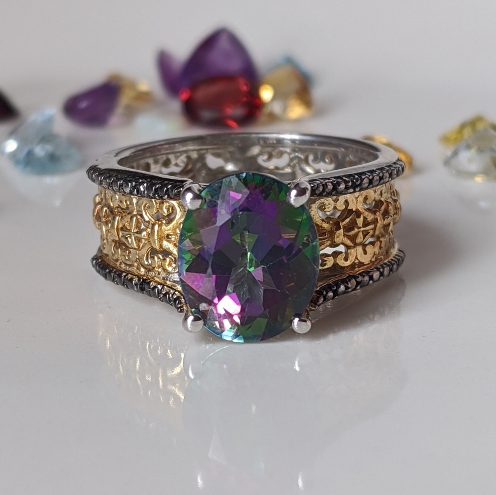 Mystic Topaz & Diamonds (black) 14k YG & Silver